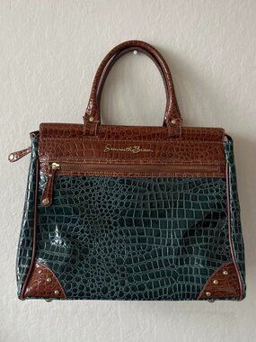 Samantha Brown Green Brown Croc Embossed Travel Tote Bag